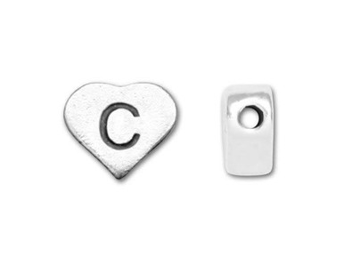 Sterling Silver Heart Letter Bead - C