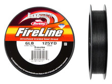 This resilient FireLine braided bead thread is pre-waxed and created from highly durable material that doesn't stretch. Each spool contains 125 yards of thread and is rated to withhold up to 6 pounds of resistance. The smoke grey color will work great for designs with dark components. Use this versatile thread in all kinds of jewelry and craft designs including bead looming and weaving. We also offer cable thimbles and finishing with knots for an alternative method of securing your thread.FireLine is not recommended for use with crimp beads or crimp tubes. My go-to beading threadUnless I have a reason NOT to use Fireline 6lb. smoke, it's my go-to beading thread. I feel confident that anything I make with Fireline, including pieces using sharp-edged crystals, will hold up over time. The smoke color fades into everything but the lightest and clearest beads so I don't worry too much about thread being visible. And a thread burner easily terminates any ends that show.Wendy O125 Yards