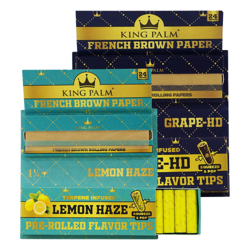 King Palm French Brown 1 1/4th Rolling Papers With Flavored Tips 24pk 24ct Display