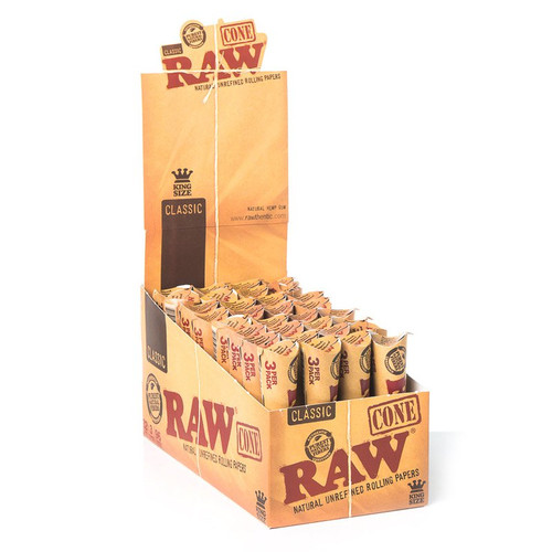 RAW Cone Classic Unrefined King Size 3pk 32ct Display