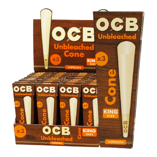 OCB Virgin King Size Unbleached Cones 3pk 32ct Display