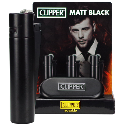 Clipper Classic Large Metal Flint Matt Black 12ct Display