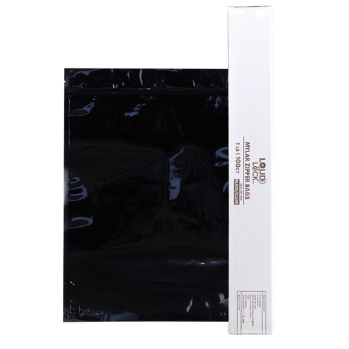 Loud Lock Zipper Mylar Bags Black 1lb 100ct Master Case