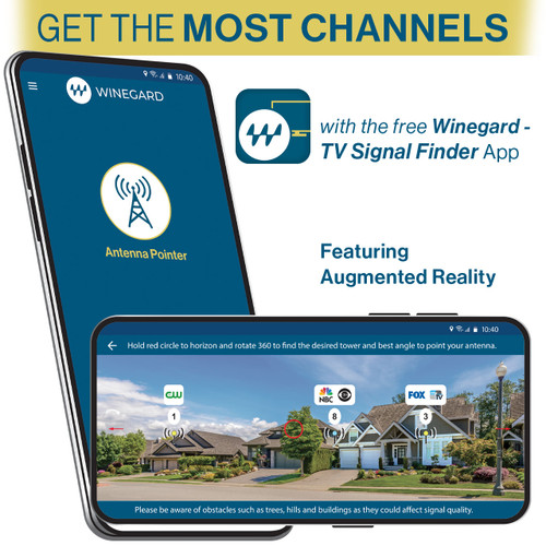 Cellphone showing the free Winegard app that helps find all the available channels