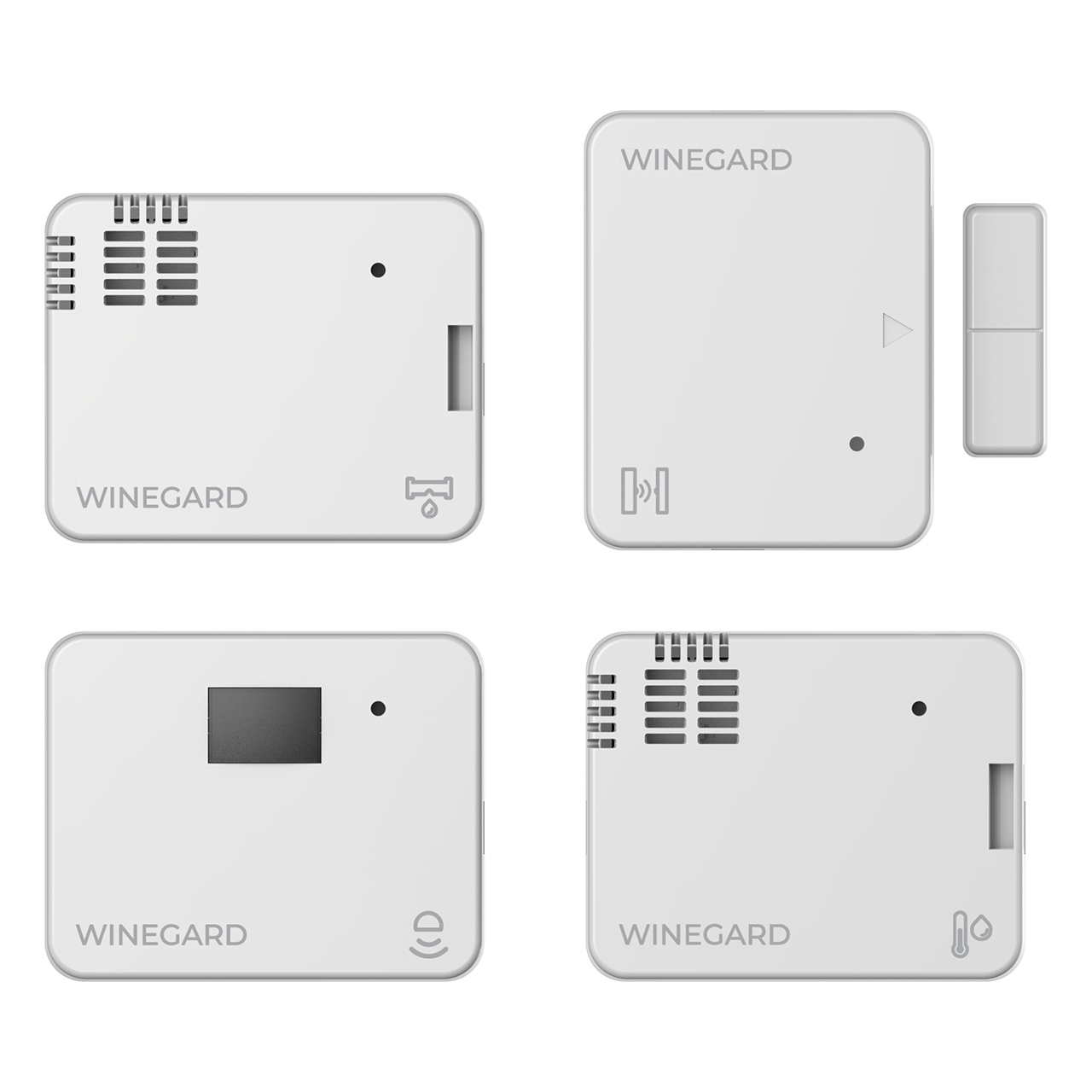 One contact sensor, one temp sensor, one motion sensor and one water sensor