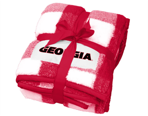 Logo Brands Univeristy of Georgia UGA NCAA Frosty Fleece Throw Blanket, Buffalo Check, 50" x 60"
