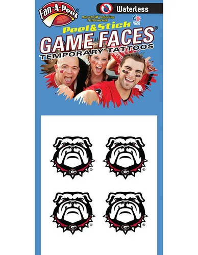 Fan A peel University of Georgia (UGA)  Peel and Stick Waterproof Spirit Tattoos 4-Piece Bulldog Head Fan A peel University of Georgia (UGA)  Peel and Stick Waterproof Spirit Tattoos 4-Piece Bulldog Head