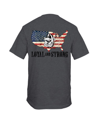 New World Graphics NCAA Georgia Bulldog GA State With American Flag Loyal And Strong Mens Short Sleeve T-Shirt
