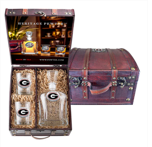 Heritage Metalworks Georgia Capitol Decanter and 2 Glasses with Chest Box-24oz.