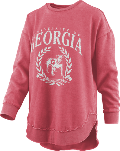 Pressbox NCAA Georgia "Chandler" Long-Sleeve Crewneck Womens Rounded Bottom Vintage Fleece Shirt