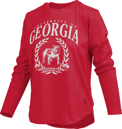 Pressbox NCAA Collegiate Georgia UGA Bulldogs "Chandler" Long-Sleeve Crewneck Rounded Bottom Womens Jersey Top