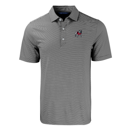 Cutter & Buck UGA Bulldog Crest Forge Eco Double Stripe Stretch Recycled Mens Polo-Striped Black/White