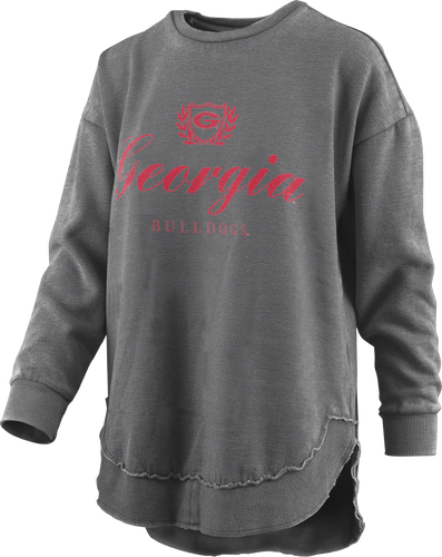 Pressbox NCAA Georgia "Augusta" Long-Sleeve Crewneck Womens Rounded Bottom Vintage Fleece Shirt