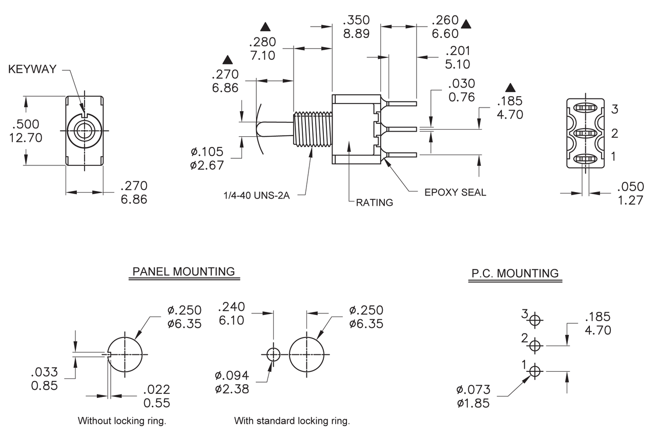 SPDT Toggle Switch ON/OFF/ON - PCB Pin