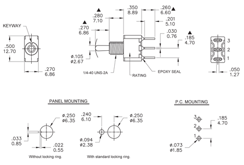 SPDT Toggle Switch ON/OFF/ON - PCB Pin