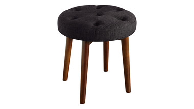 Elle Decor Penelope Round Tufted Stool - Dark Graphite