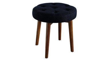 Elle Decor Penelope Round Tufted Stool - Rich Navy