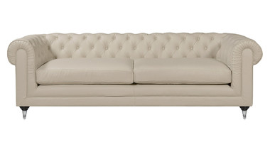 Elle Decor Amery Tufted Sofa, Bonded Leather, French Ivory