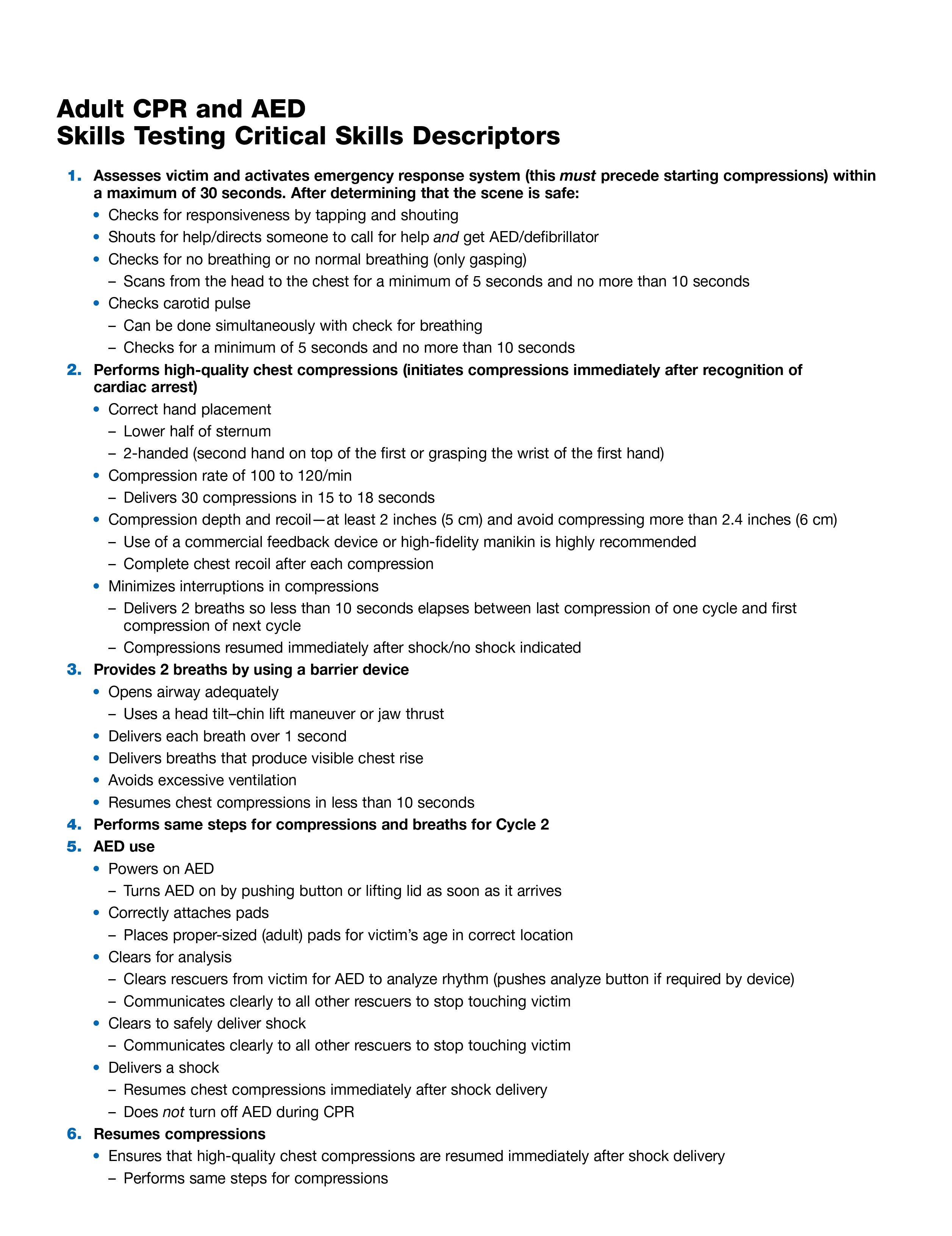 aha bls skills check off