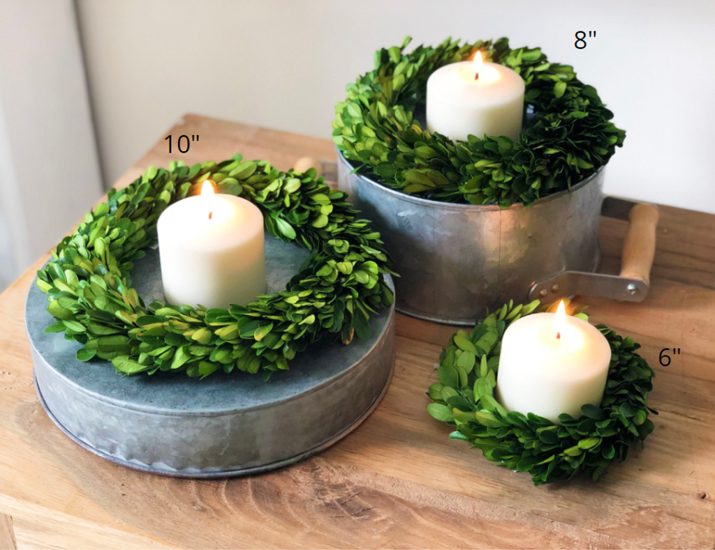 PRESERVED BOXWOOD CANDLE RING - 8 INCH