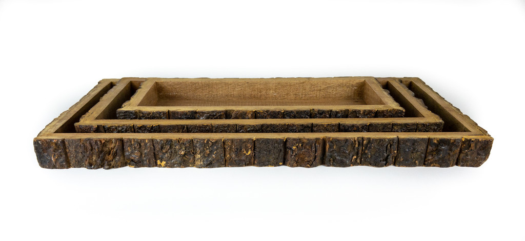 WOOD BARK TRAYS - RECTANGULAR - SET OF 3