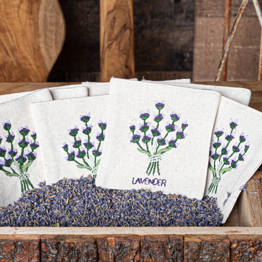LAVENDER & LEAVES SACHET - ECRU - 4 INCH X 4 INCH