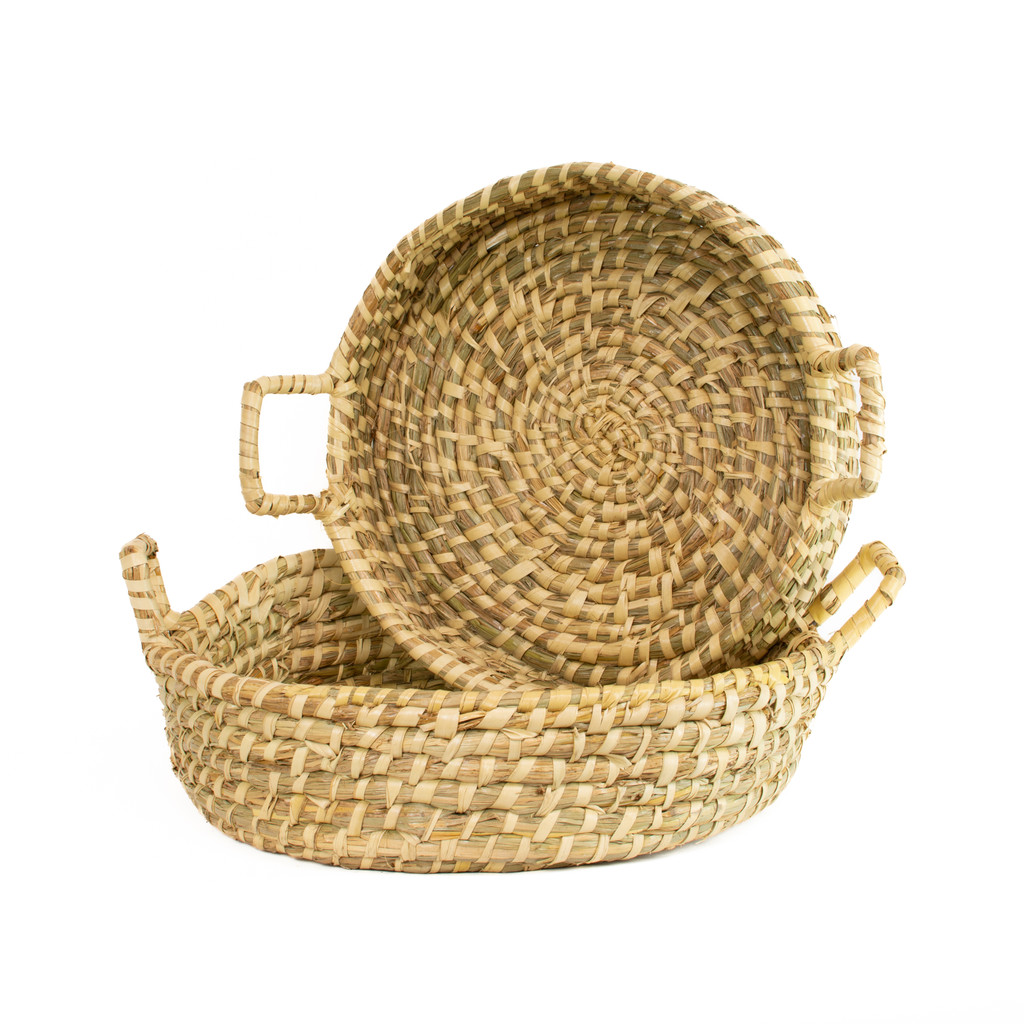SEAGRASS ROUND BASKET WITH HANDLES - SET OF 2