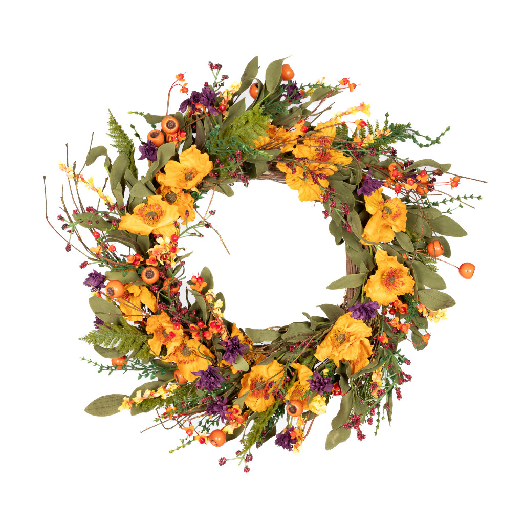 ORANGE AND PURPLE DELIGHT WREATH - 22 INCH