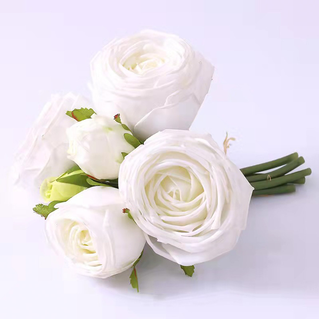 REAL TOUCH ROSE GARDEN 9 INCH BOUQUET - WHITE - 6 BLOOMS