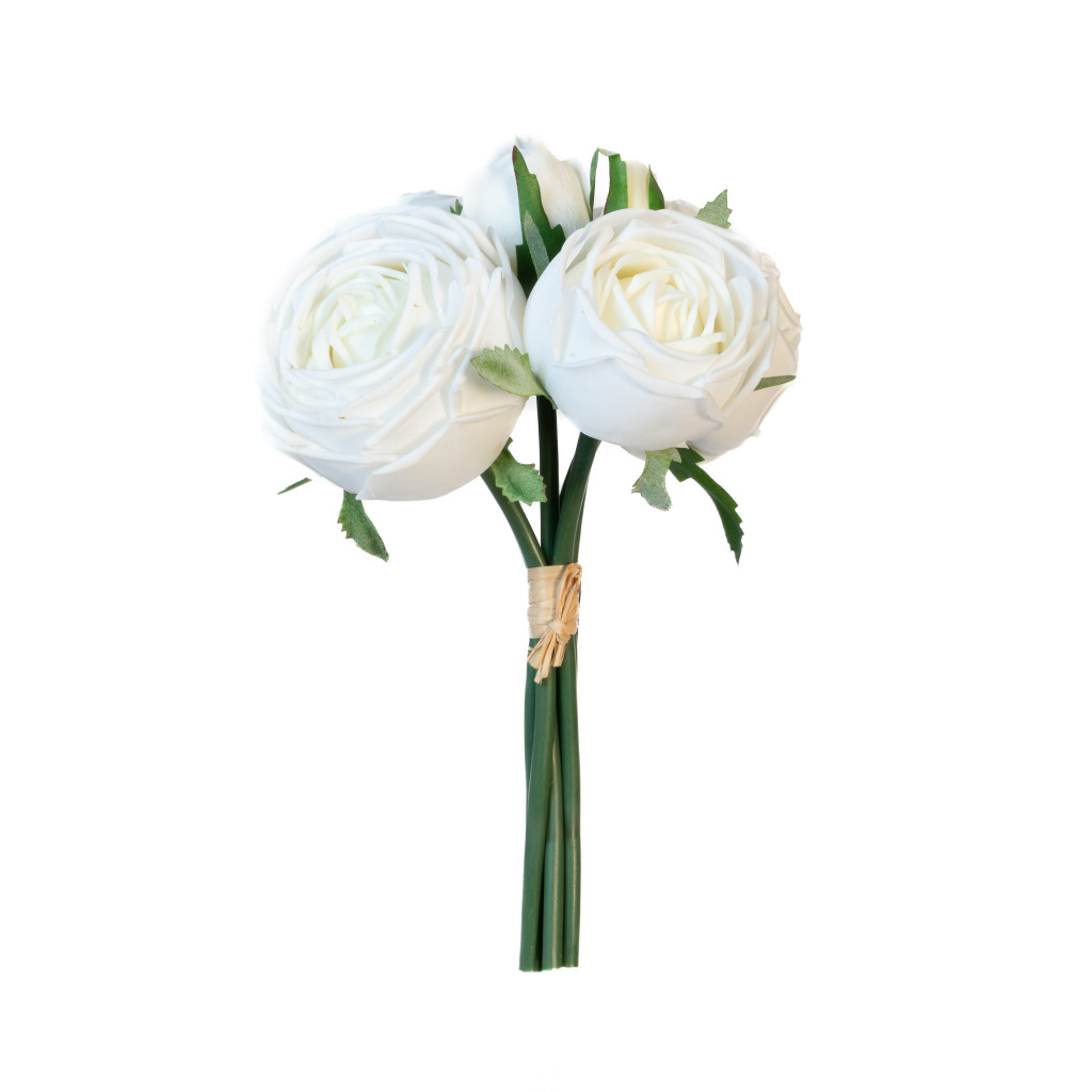 REAL TOUCH ROSE GARDEN 9 INCH BOUQUET - WHITE - 6 BLOOMS