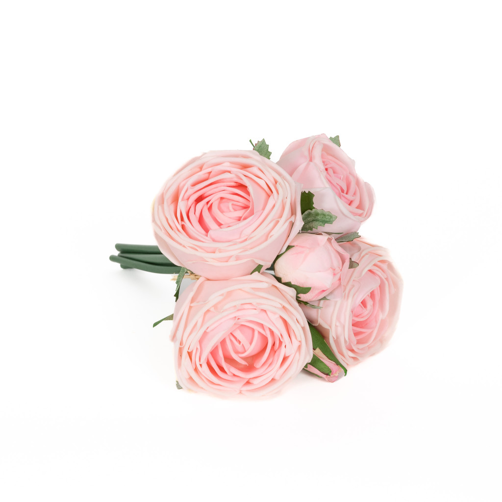 REAL TOUCH ROSE GARDEN 9 INCH BOUQUET - PINK - 6 BLOOMS