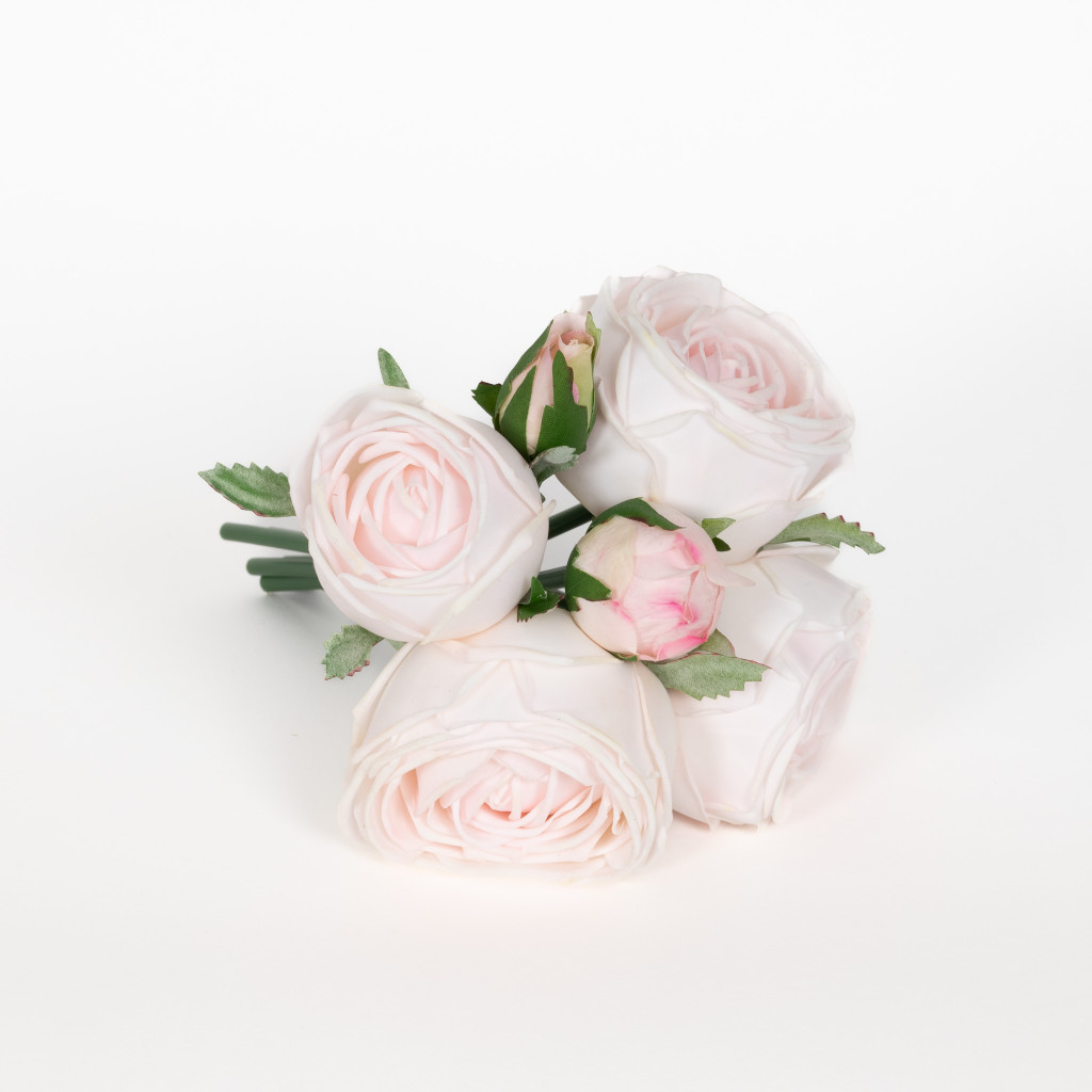 REAL TOUCH ROSE GARDEN 9 INCH BOUQUET - SOFT PINK - 6 BLOOMS