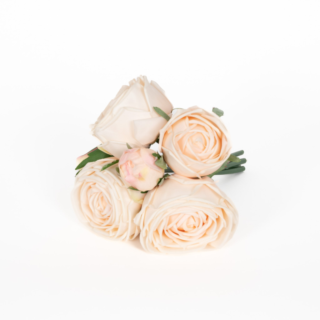 REAL TOUCH ROSE GARDEN 9 INCH BOUQUET - CHAMPAGNE - 6 BLOOMS