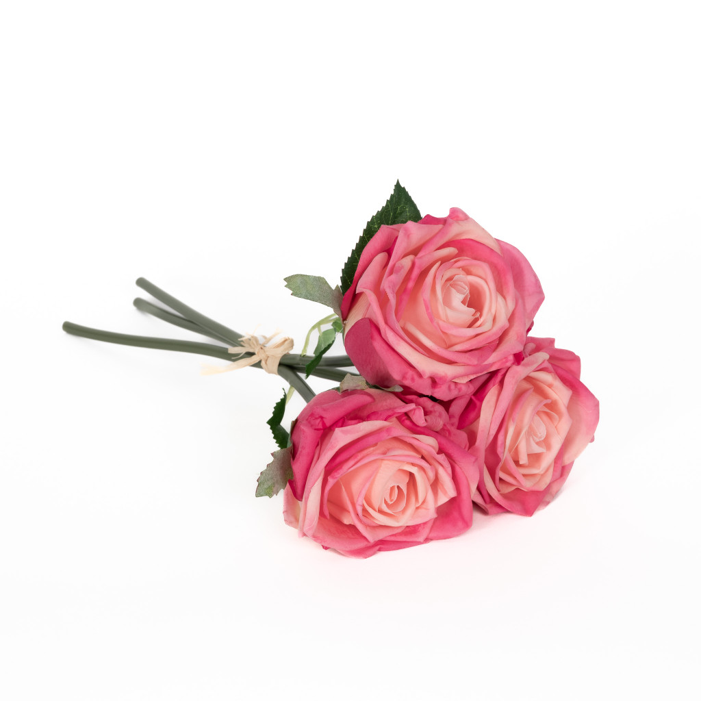 REAL TOUCH EDEN ROSE 12 INCH BOUQUET - PINK - 3 BLOOMS