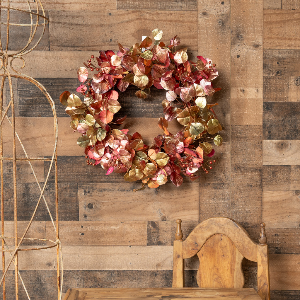 OMBRE LEAF WREATH - PINK AND GOLD - 23 INCH
