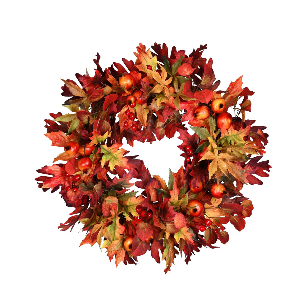 FALL LEAF AND POMEGRANATE BERRY WREATH - 26 INCH