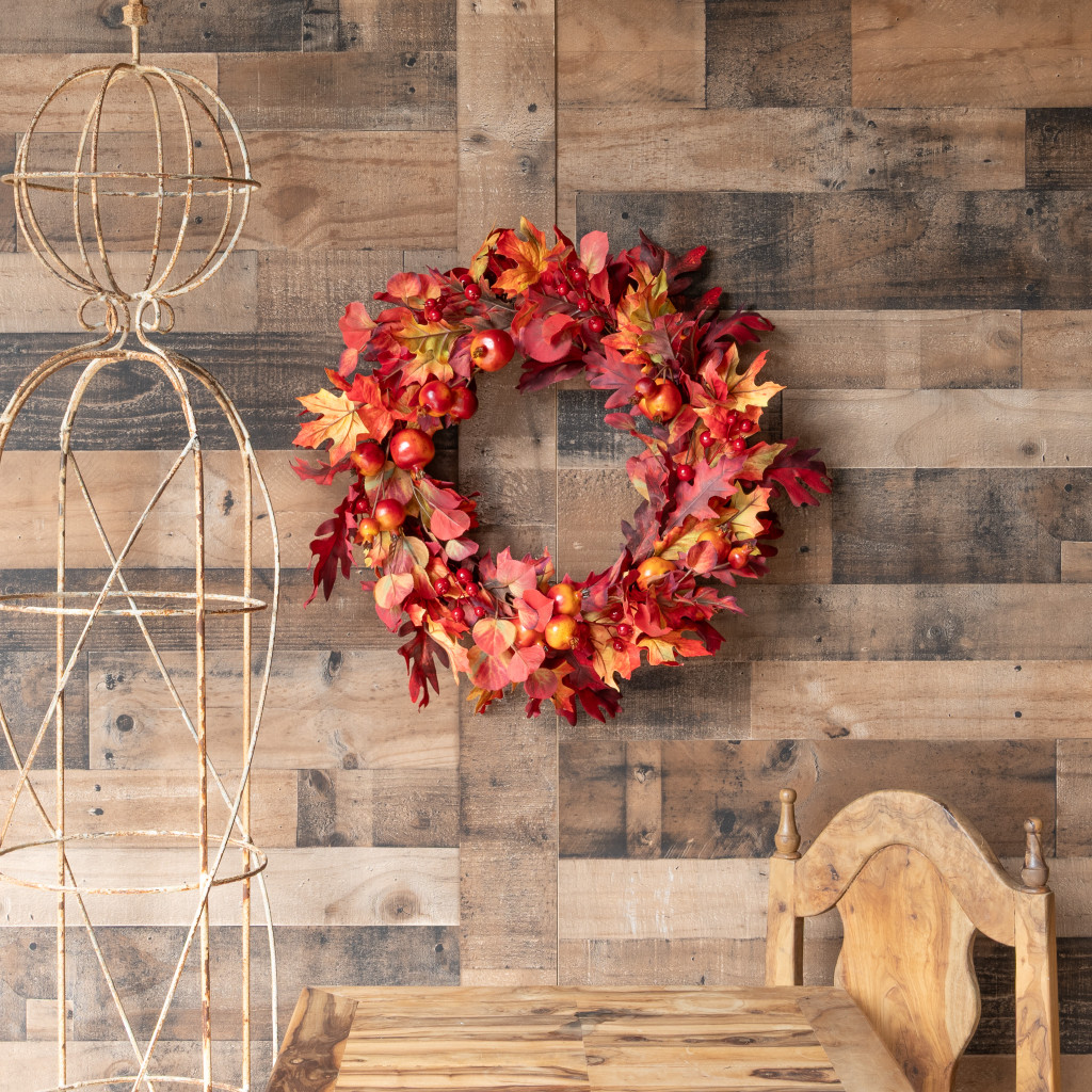 FALL LEAF AND POMEGRANATE BERRY WREATH - 26 INCH