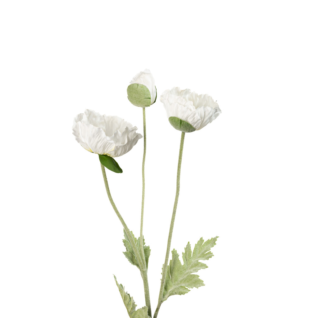 Poppy Spray White Real Touch 3 Head 27 Inch