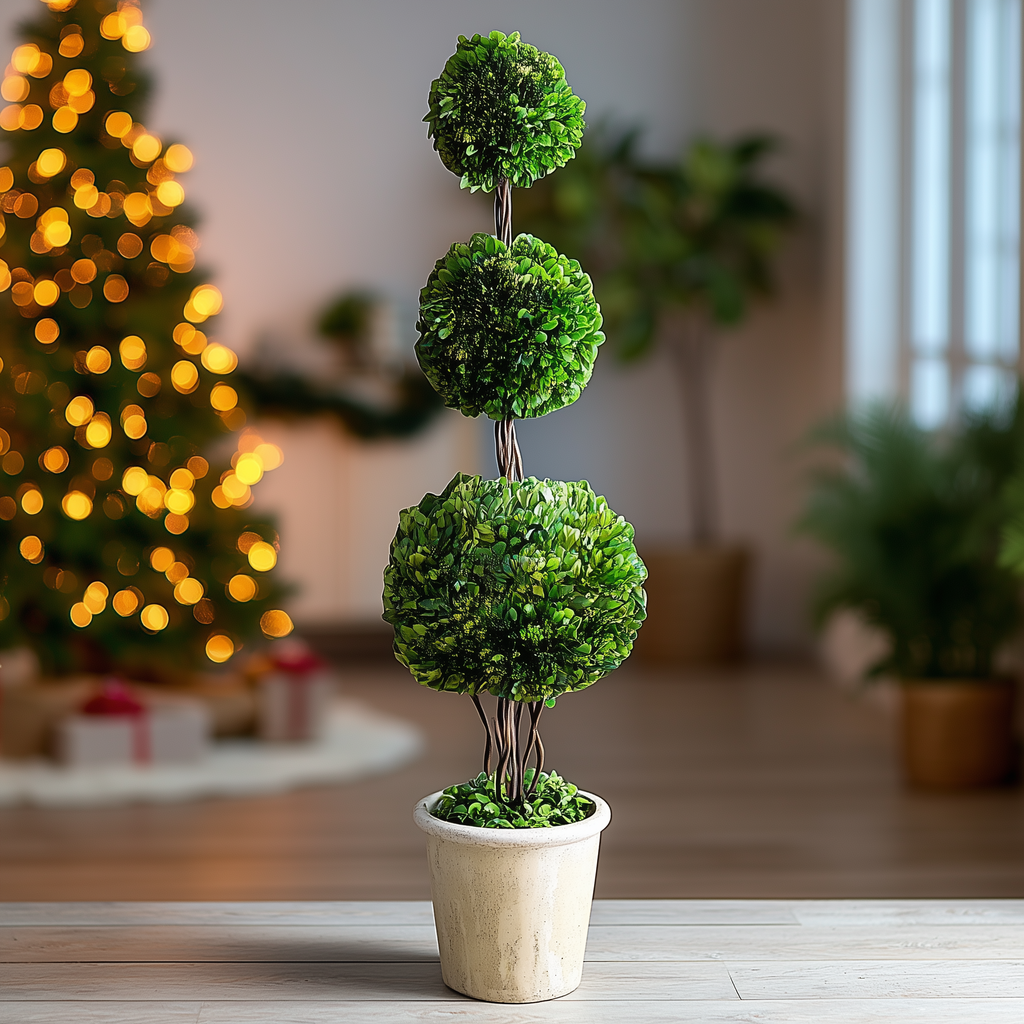 PRESERVED BOXWOOD TOPIARY - TRIPLE BALL - 59 INCH