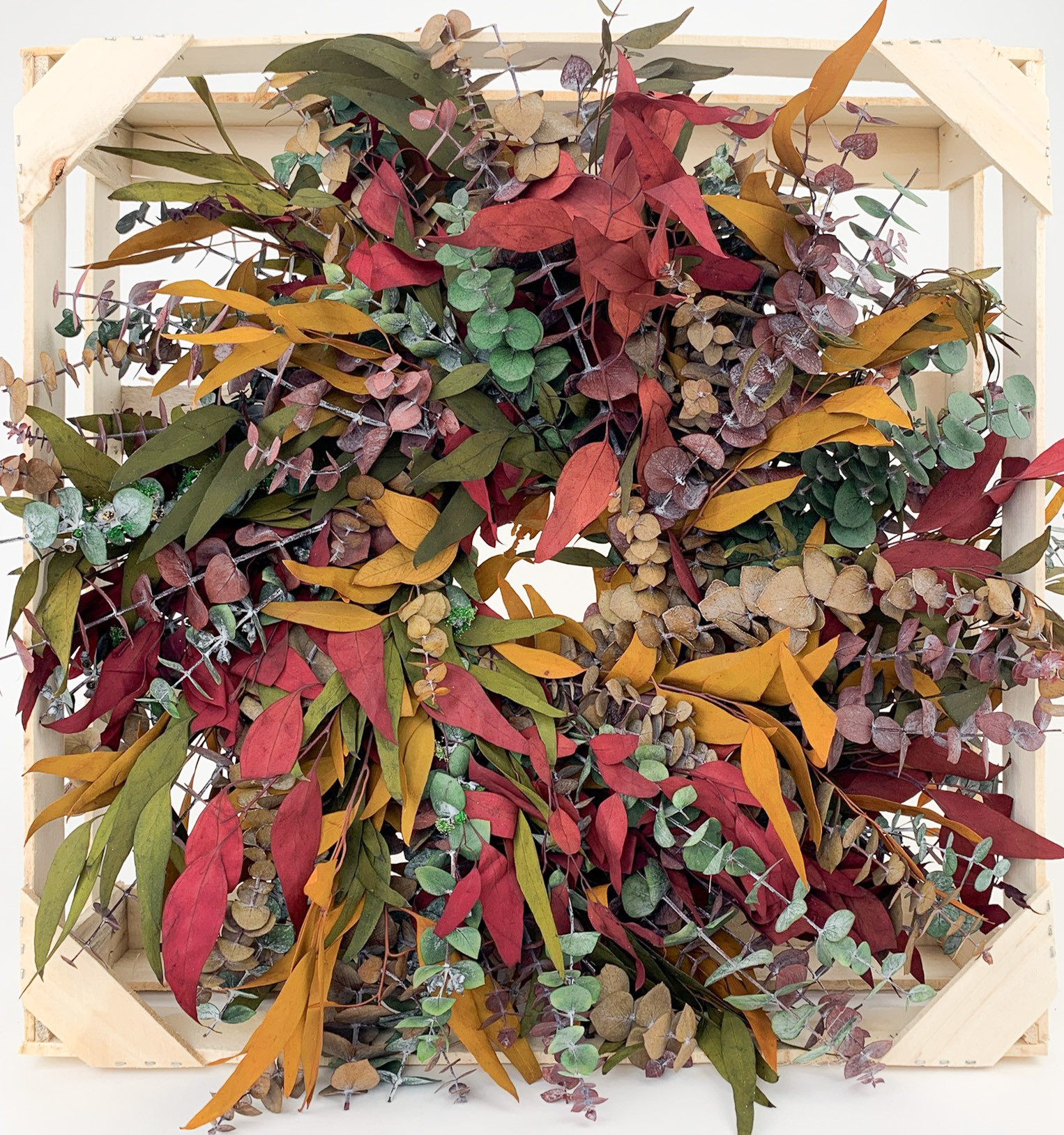 MIXED MULTI COLORED EUCALYPTUS WREATH - Mills Floral Company