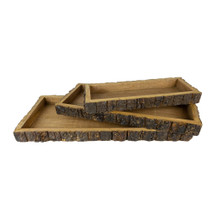 WOOD BARK TRAYS - RECTANGULAR - SET OF 3