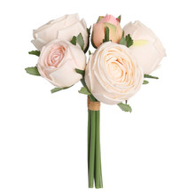 REAL TOUCH ROSE GARDEN 9 INCH BOUQUET - CHAMPAGNE - 6 BLOOMS