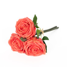 REAL TOUCH EDEN ROSE 12 INCH BOUQUET - CORAL - 3 BLOOMS