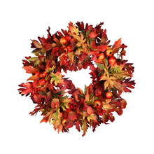 FALL LEAF AND POMEGRANATE BERRY WREATH - 26 INCH