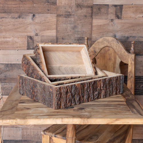 WOOD BARK BOXES - RECTANGULAR - SET OF 3