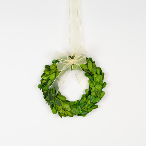 PRESERVED BOXWOOD ROUND WREATH WITH RIBBON - 6 INCH