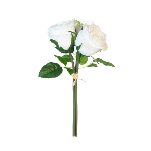 REAL TOUCH EDEN ROSE 12 INCH BOUQUET - WHITE - 3 BLOOMS