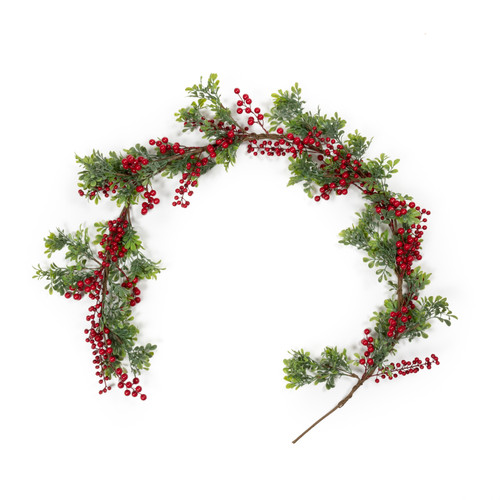 RED BERRY AND BOXWOOD GARLAND - 5'