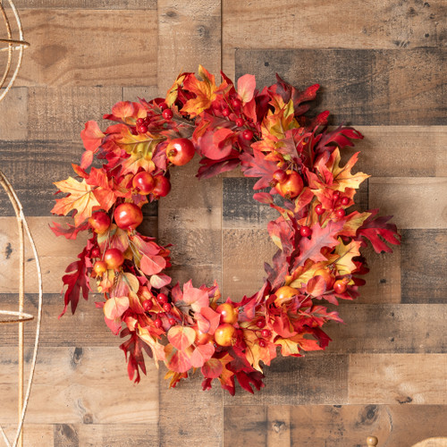 FALL LEAF AND POMEGRANATE BERRY WREATH - 26 INCH