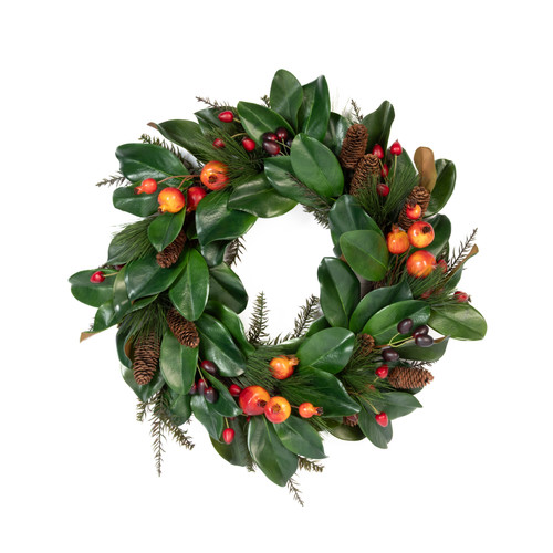 Magnolia Festive Holiday Wreath 24 Inch